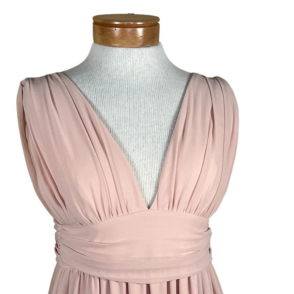 Lulu’s Deep V-Neck Blush Gown Maxi Prom Dress With Front Slit Grecian Goddess S - Picture 4 of 16